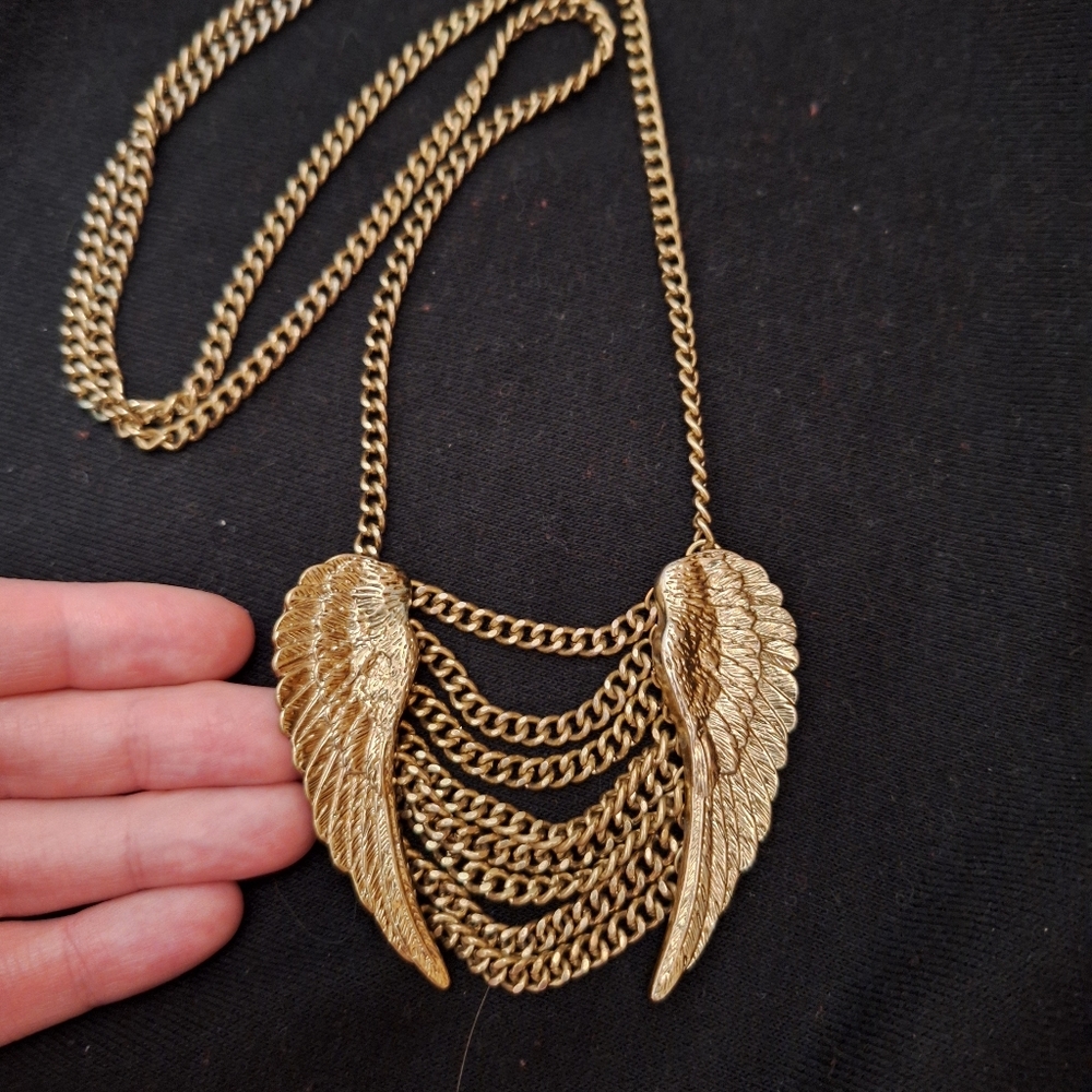 Gold Winged Chain Statement Necklace